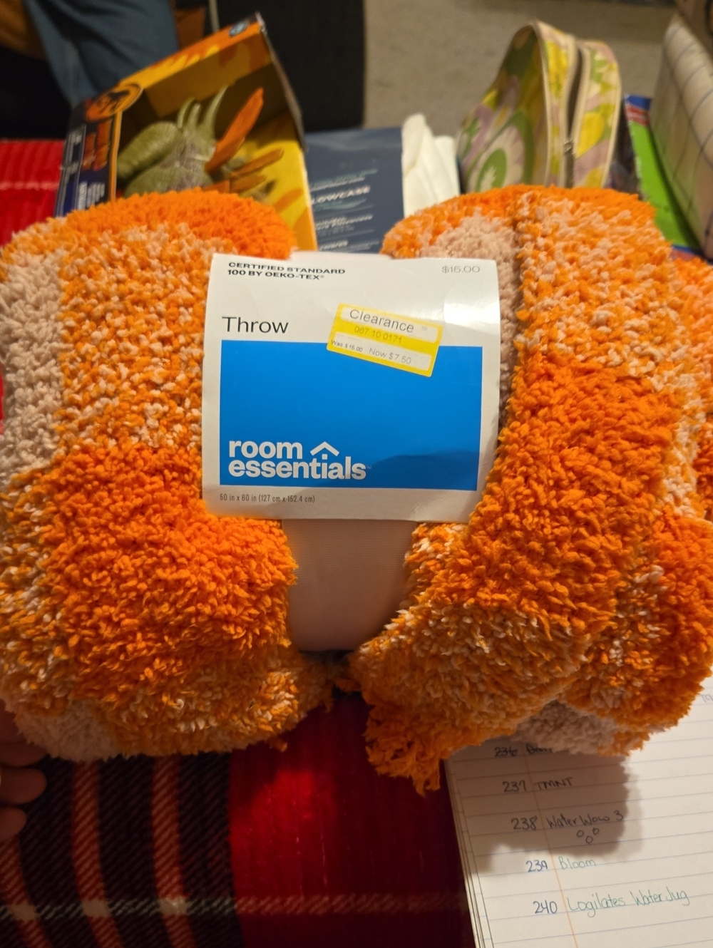 Room Essentials Orange and Cream Striped Plush Throw